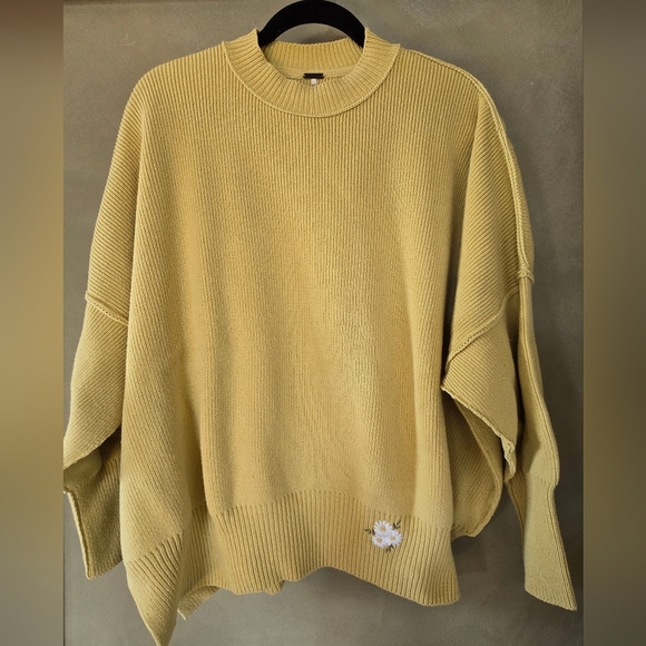 UPCYCLED!! Free People | 'Easy Street' Sweater In Limon w/  Embroidery, Size XS - Picture 4 of 11